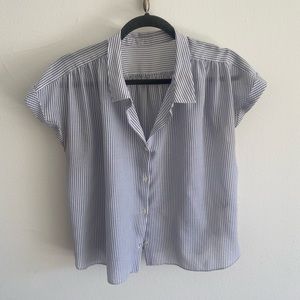 Button down blue and white striped top